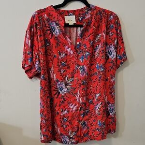 Anthropologie Maeve Red Floral Blouse